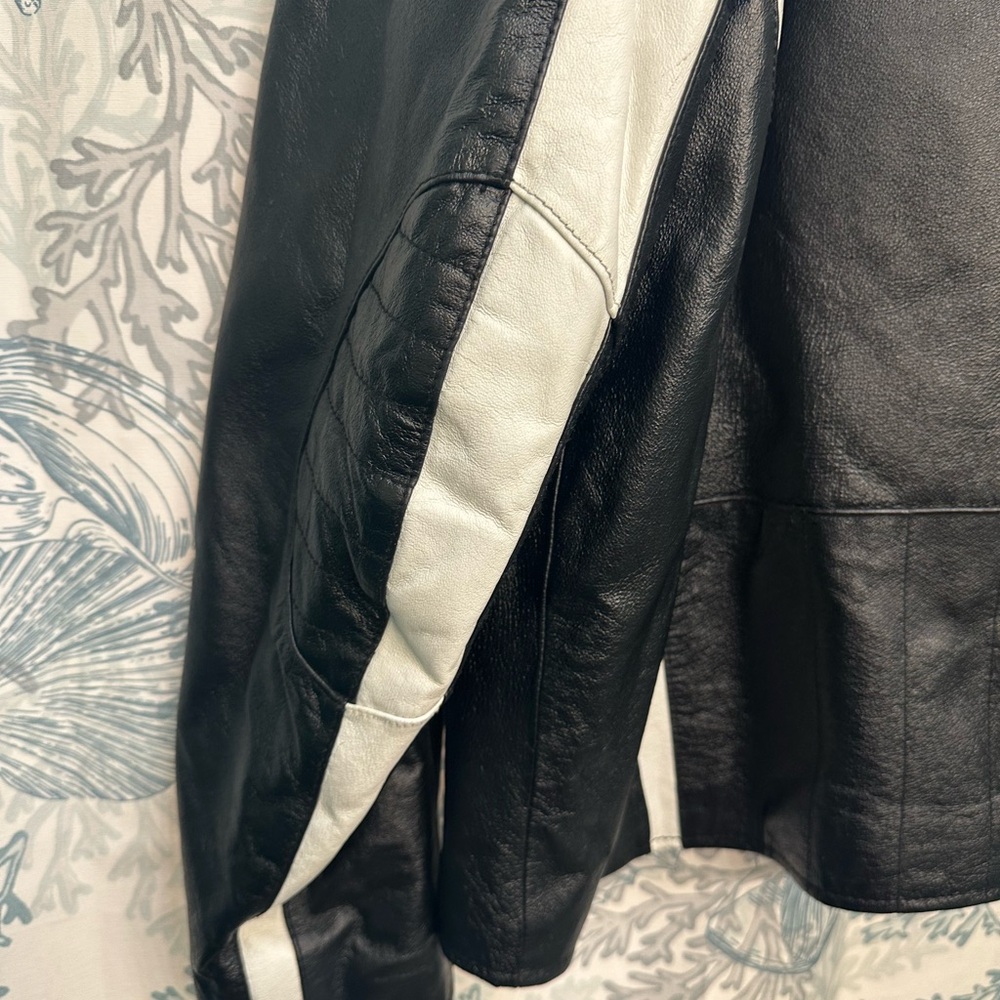 Vintage Black White WILSONS LEATHER Moto Cafe Racer Jacket Men’s XL - Picture 7 of 10